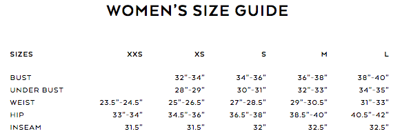 Lululemon Size Chart Women