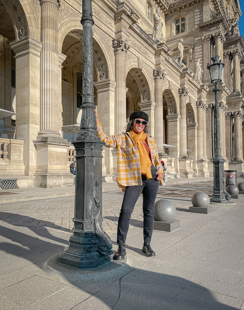 Isabel Marant Jacket Aviator Skinny Jeans Fendi cat Eye sunglasses ATP Atelier Catania Boots Louvre Museum in Paris France Standing