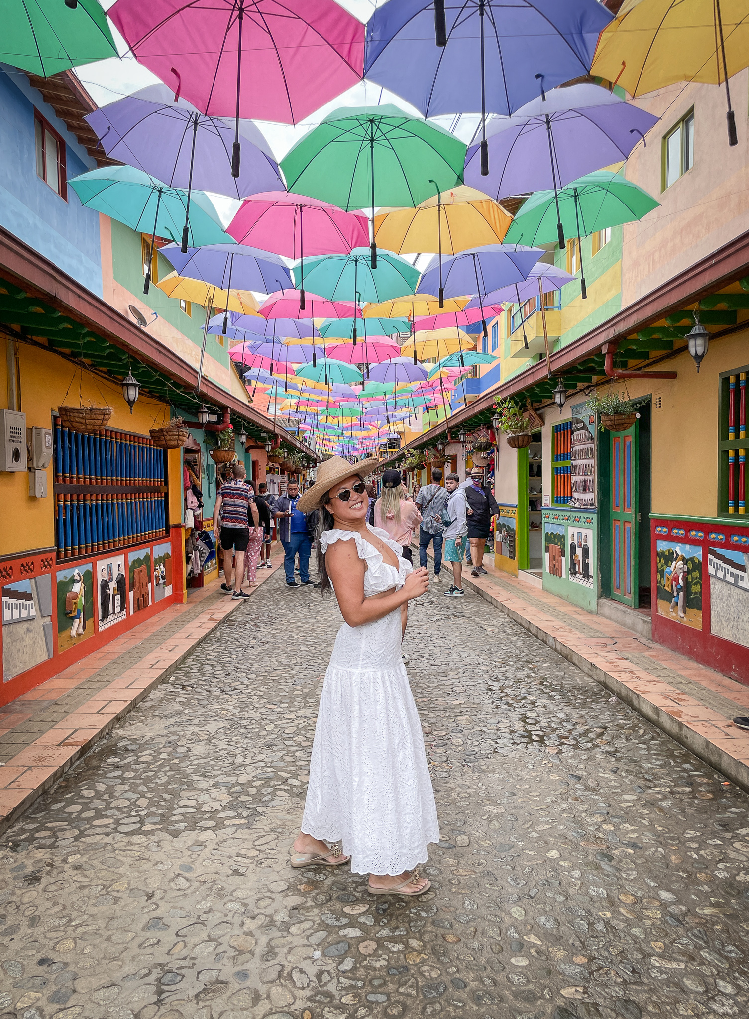 Colorful Umbrella street in Guatape Colombia
