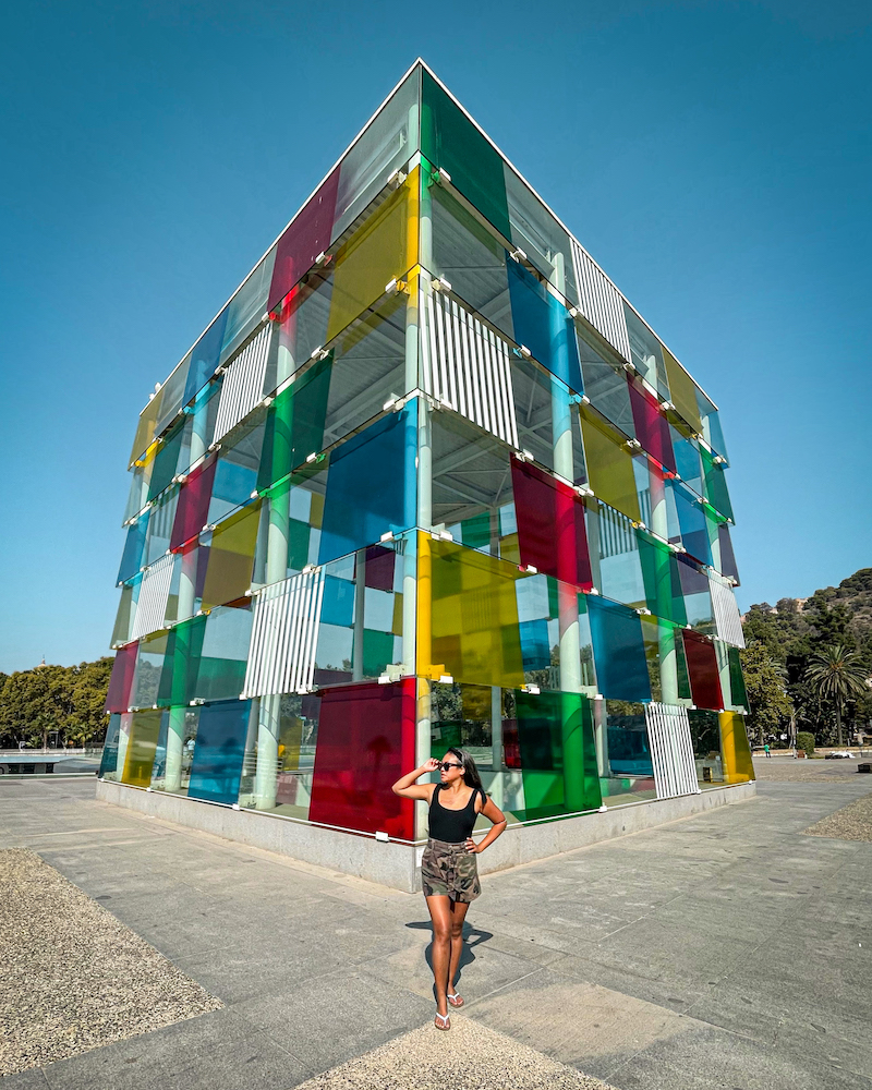Centre Pompidou in Malaga Colorful Cube Structure Schimiggy Alex Tran summer outfit