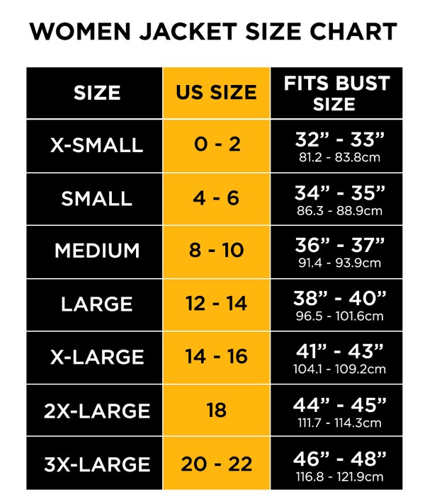 Angel Jackets Womens Size Chart