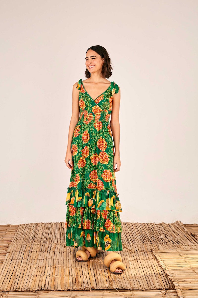 Farm Rio Pineapple Galore Smocked Waist Maxi Dress