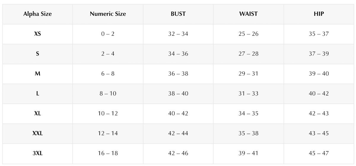 Silk Maison Size Chart