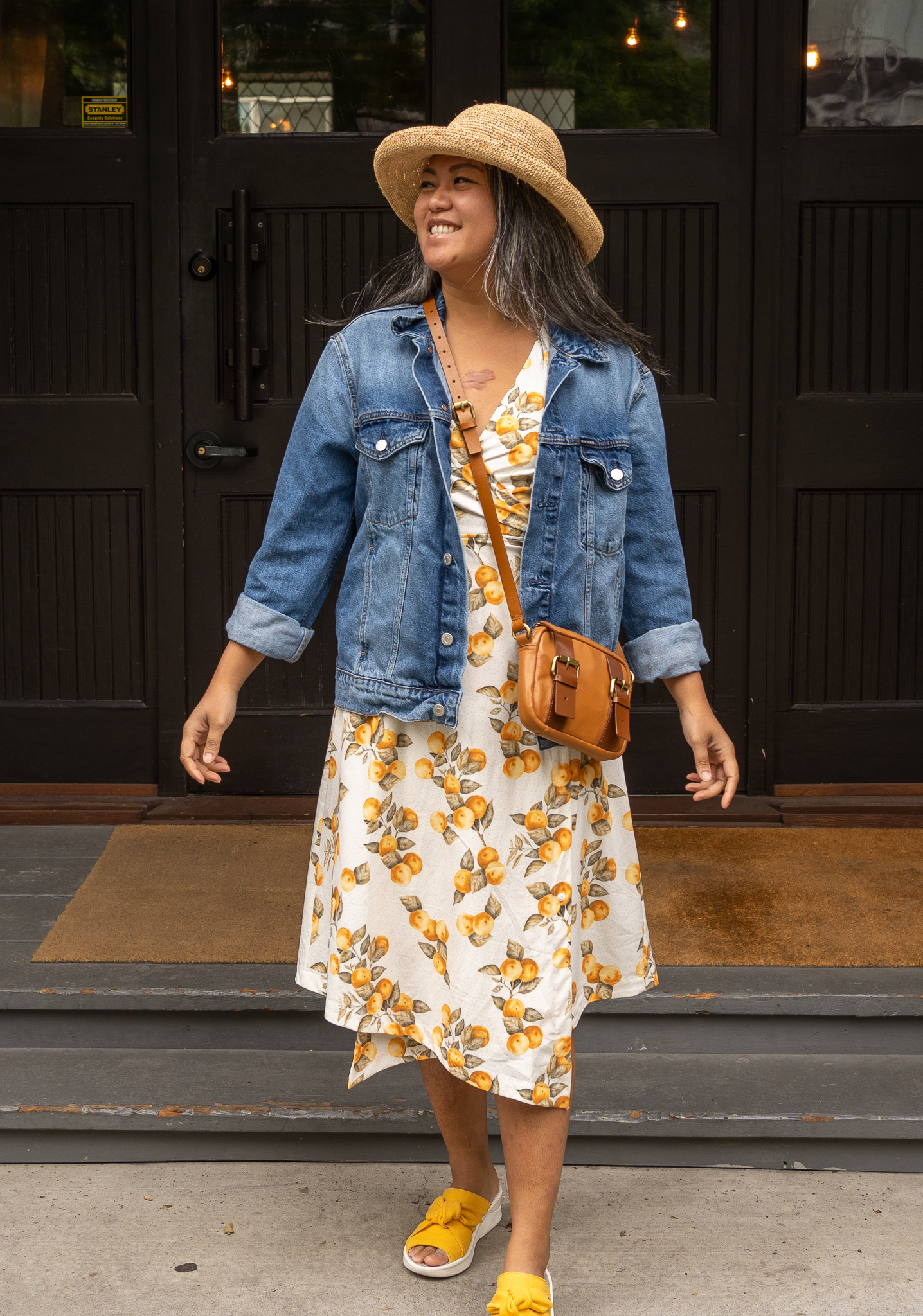 Kosan review Go Travel Dress Venetian Lemons denim jacket
