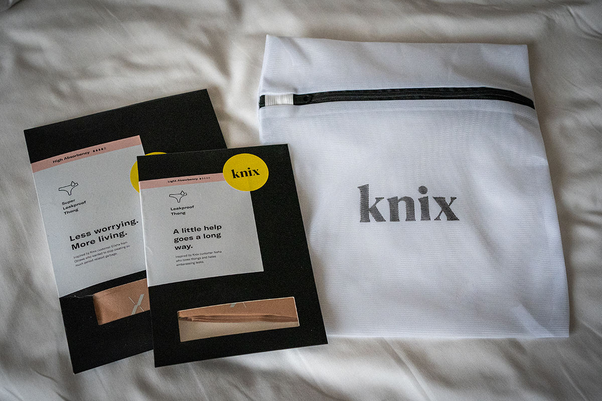 knix period panties review packaging and laundry bag