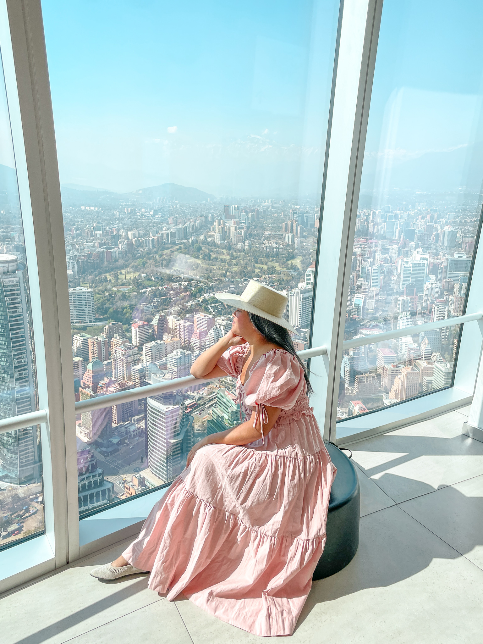 En Saison Briell Dress ASN Hat VIVAIA Sky Costanera Tower Observation Deck Santiago Chile
