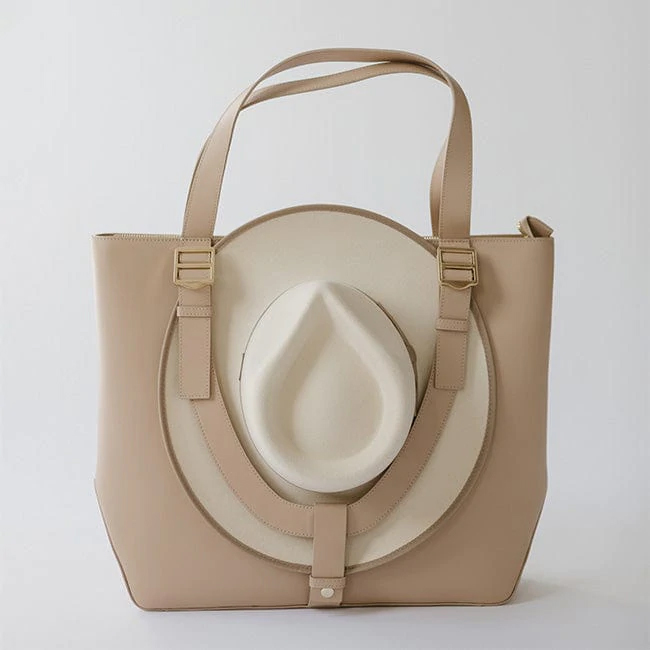 Gigi Pip Leather Hat Tote Bag Nude