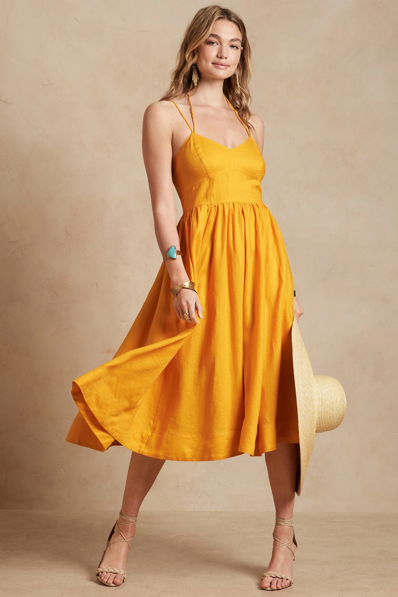 Banana Republic Yellow Linen Midi Dress