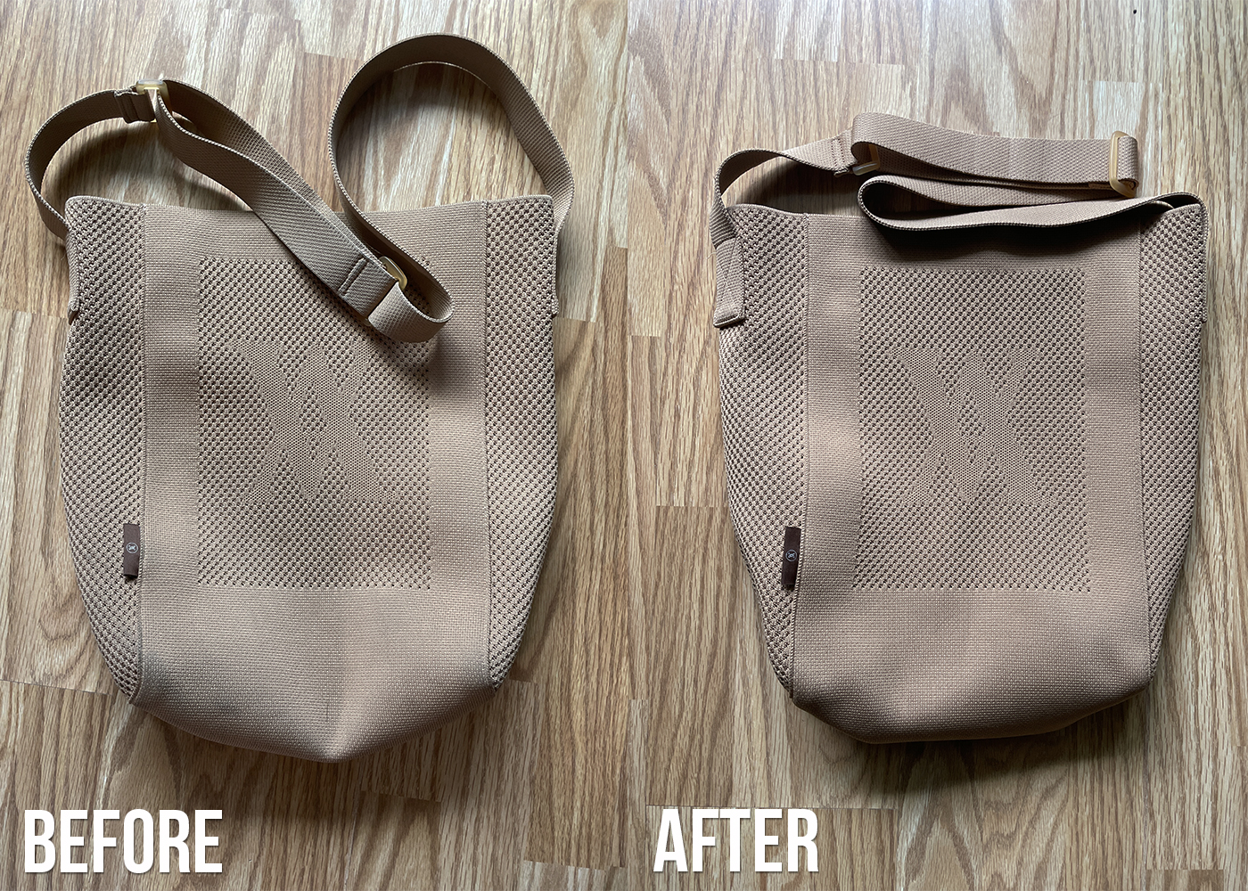 Before and After washing VIVAIA Harper Messenger Bag