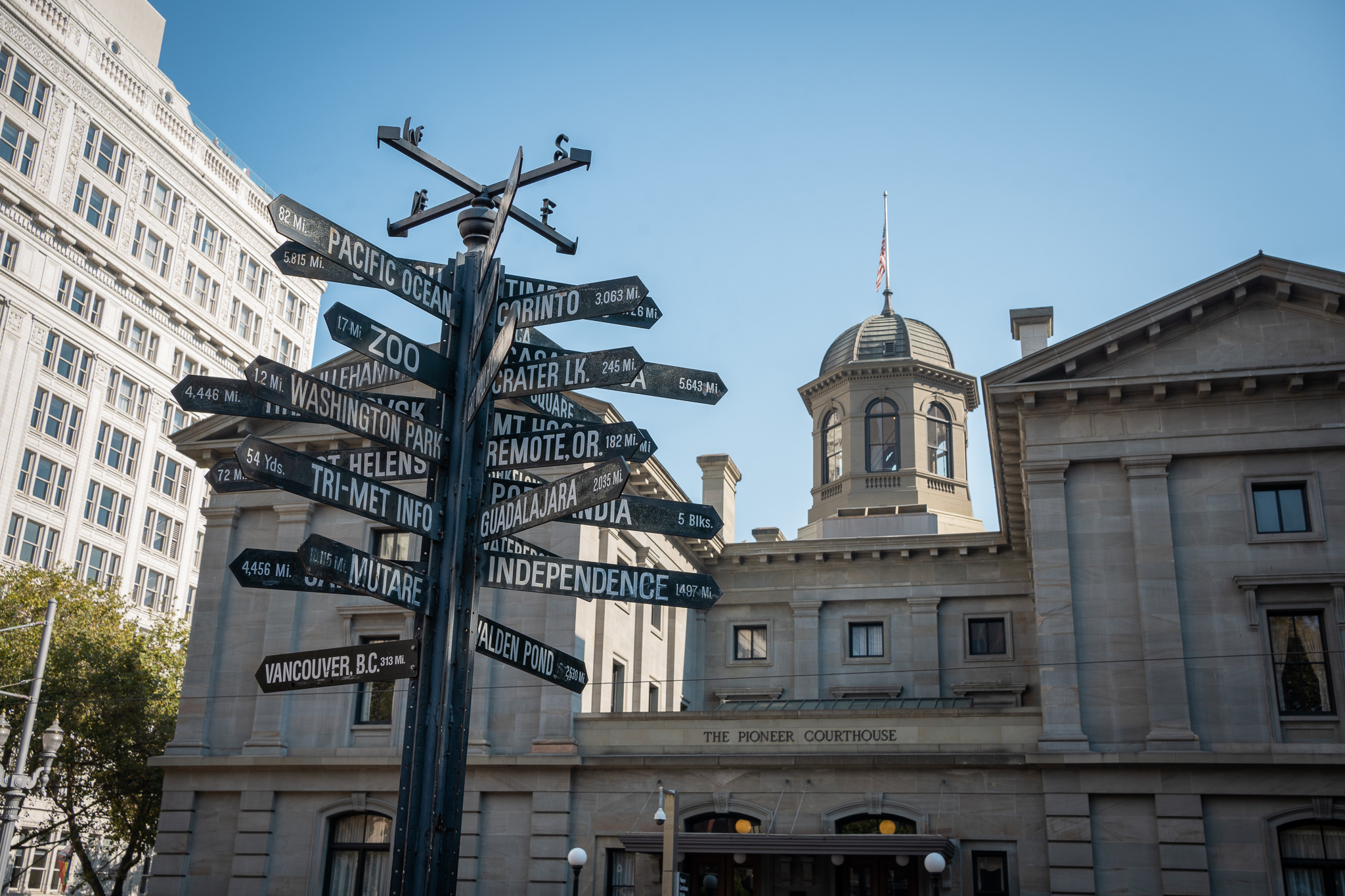 Portland Pioneer Courthouse Mile Post Sign