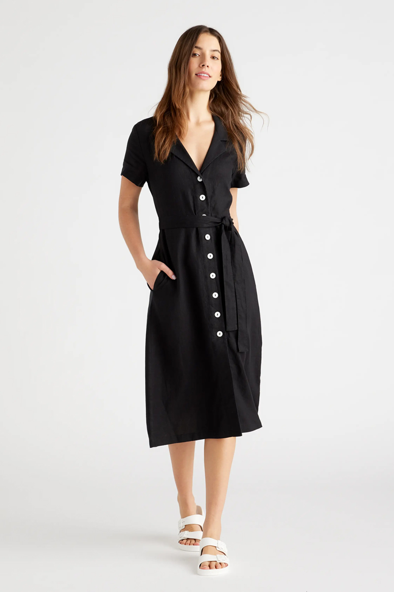 Quince 100% European Linen Button Front Dress