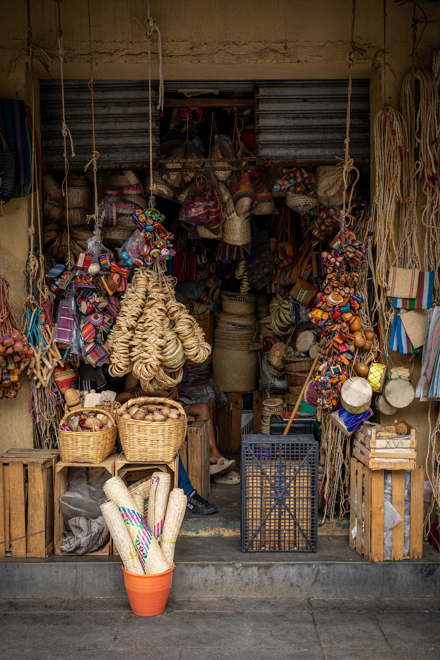 straw basket weaving storefront in oaxaca mexico