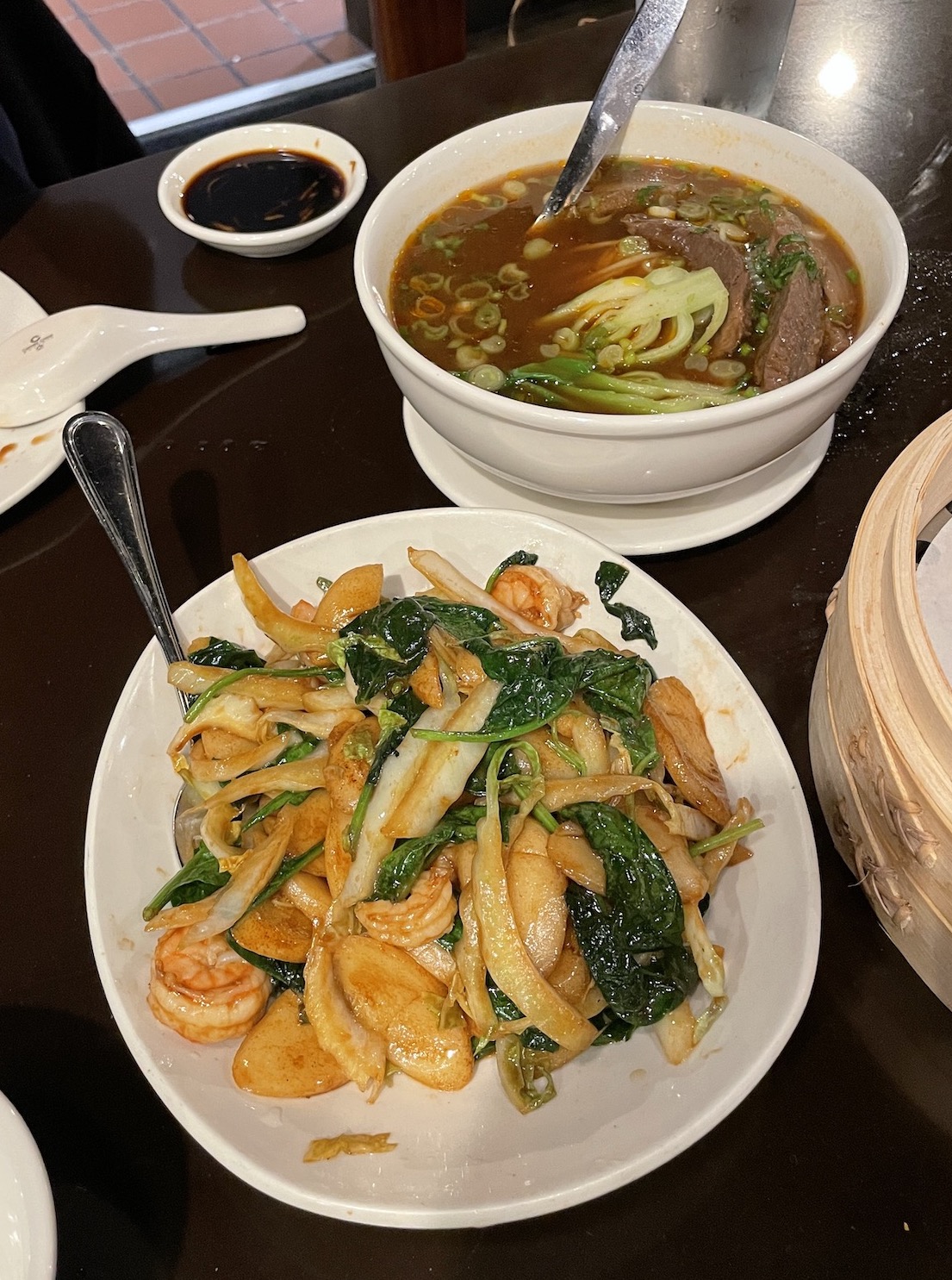 Din Tai Fung Braised Beef Soup and Shrimp Fried Noodles