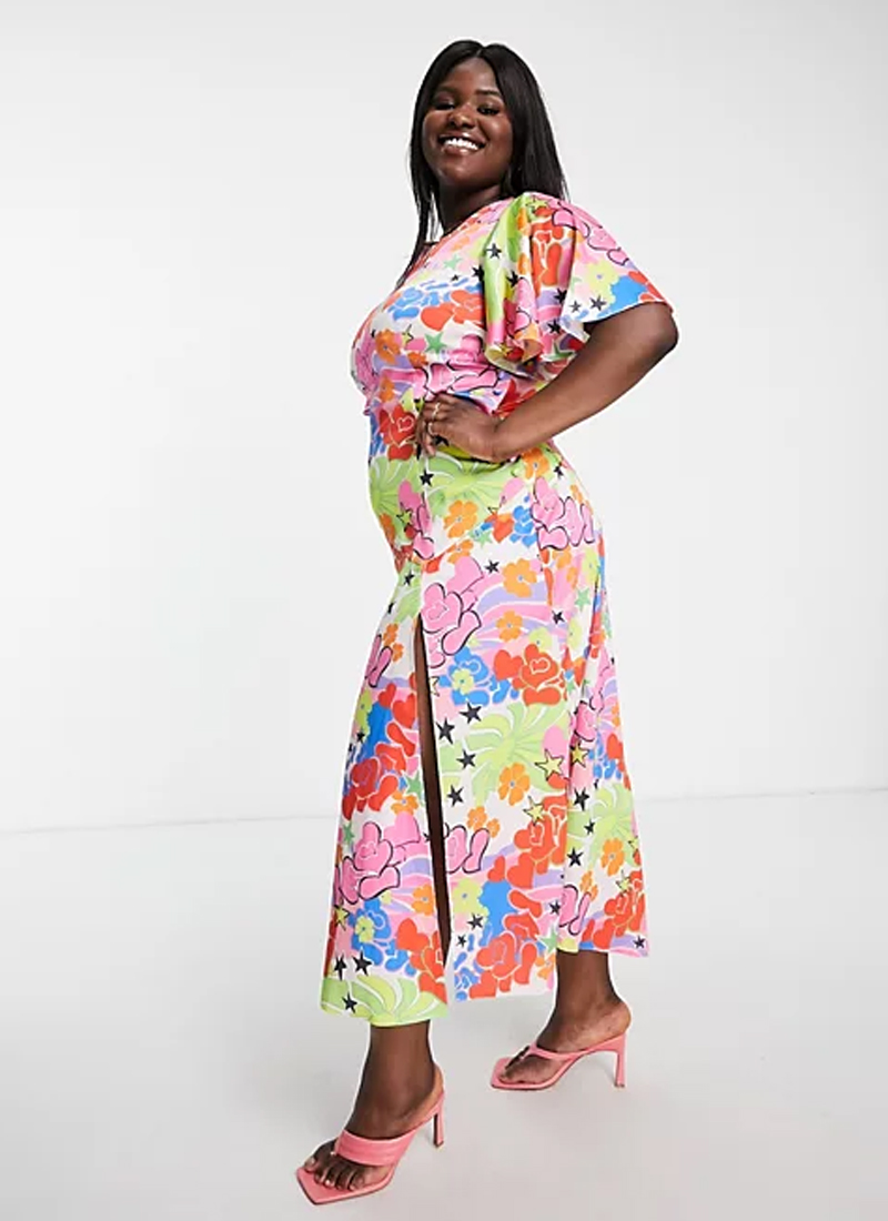 ASOS Curve maxi dress in bright floral and heart print plus size