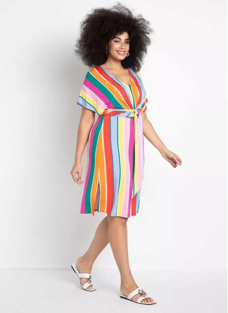 Eloquii striped wrap around rainbow dress plus size