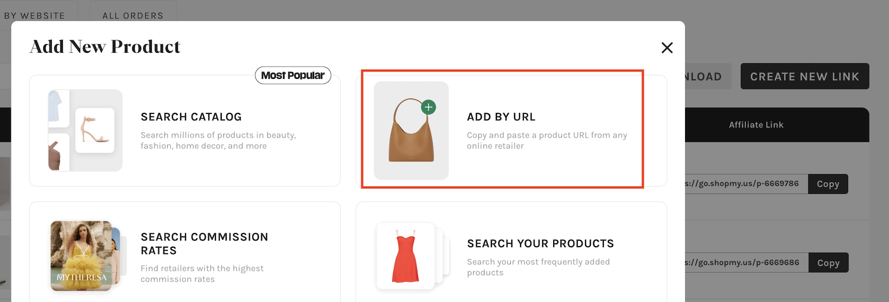 Shopmy create link add link