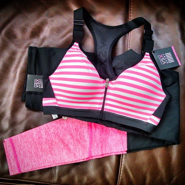 Victoria's Secret VSX crisscross Sports bra, colorblock, salmon pink dark  maroon - $18 - From Jennifer