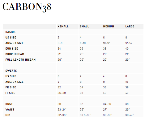 Carbon38 Size Chart