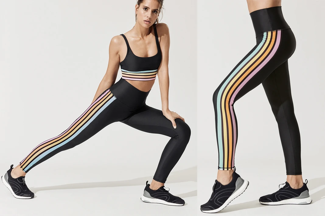 Rainbow Color Horizontal Stripes Star Yoga Fitness Leggings Tights Pants