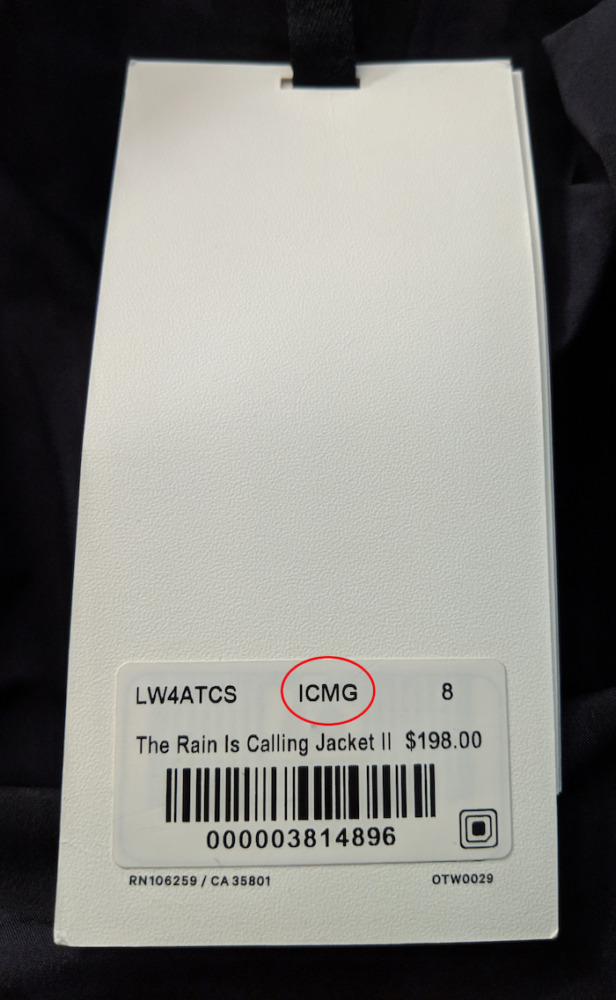 lululemon tag color code acronym ICMG