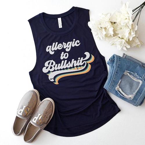 alley and rae allergic to bullshit tank top navy