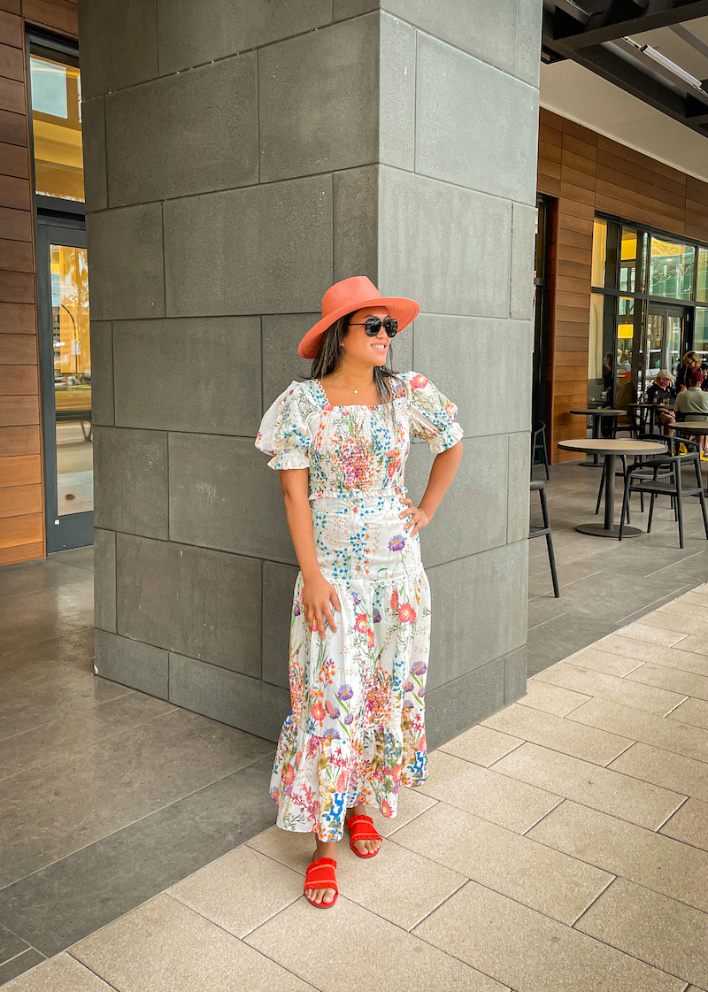 Chicwish Exuberant Flower Land Co-Ord Maxi Skirt Dress Outfit Set Vivaia Sandals Wallaroo Sanibel Hat