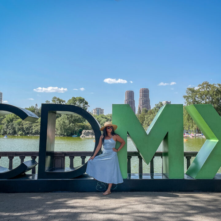 Mexico City CDMX Sign Chapultepec Park PACT Fit and Flare Midi Dress Gigi Pip Straw Boater Hat